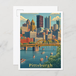 Pittsburgh Pennsylvania Art Vintage llustration Postcard