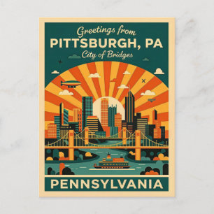 Pittsburgh Pennsylvania City of Bridges Retro Postcard