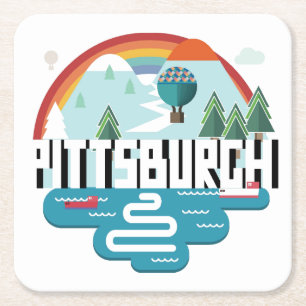 Pittsburgh, Pennsylvania Cityscape Design Square Paper Coaster