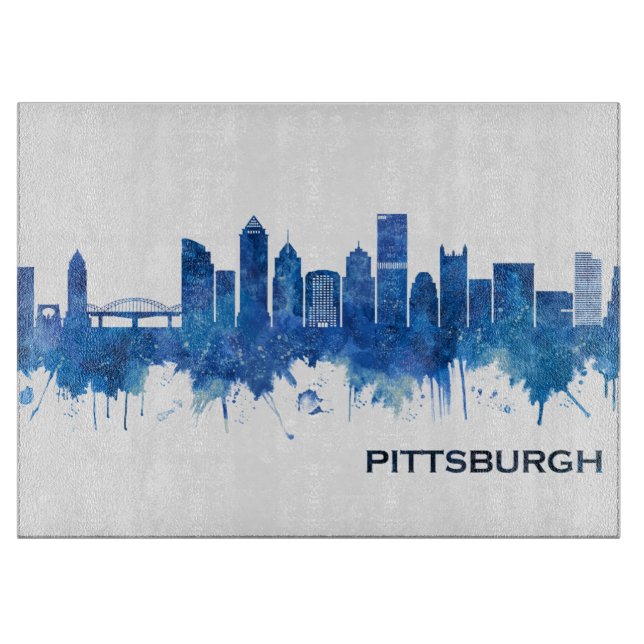 Pittsburgh Pennsylvania Skyline Blue Cutting Board (Front)