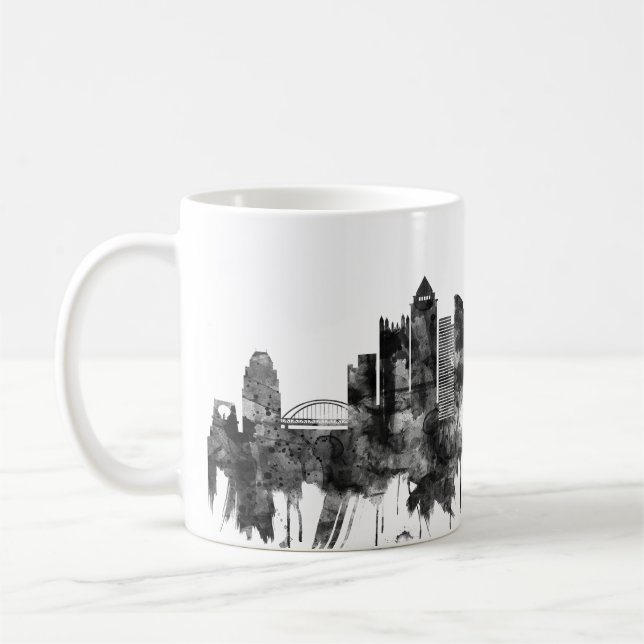 Pittsburgh Pennsylvania Skyline BW Coffee Mug (Left)