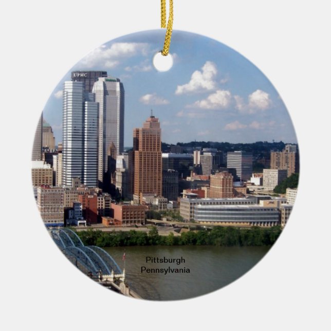 Pittsburgh, Pennsylvania Skyline Ceramic Tree Decoration (Front)