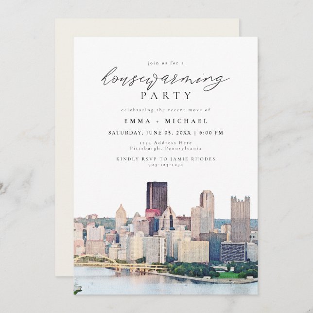 PITTSBURGH PENNSYLVANIA Skyline Housewarming Invitation (Front/Back)