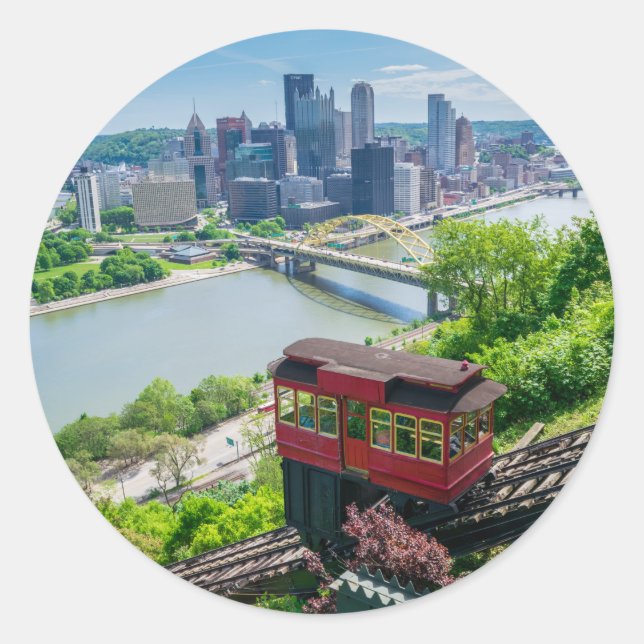 Pittsburgh Pennsylvania Steel City Skyline Incline Classic Round Sticker (Front)