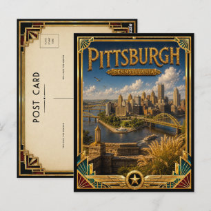 Pittsburgh Pennsylvania Vintage Art Deco Golden Ag Postcard