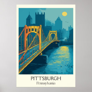 Pittsburgh Pennsylvania Vintage Iconic Bridge Art Poster