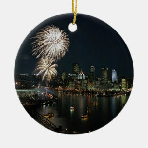 Pittsburgh- Rare -Photo- Ornament-Night & Day View Ceramic Ornament