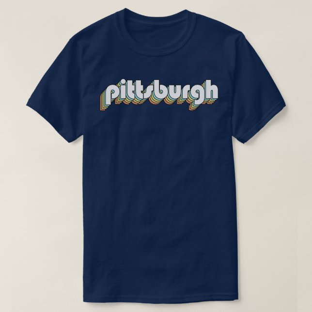 Pittsburgh Retro Rainbow Typography Faded Style T-Shirt (Design Front)