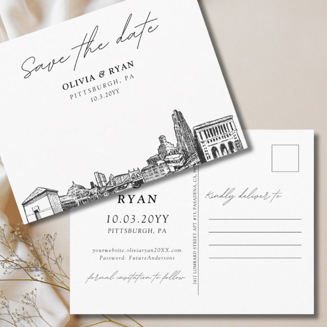Pittsburgh Save the Date Postcard Elegant Wedding (Pittsburgh Save the Date Postcard Elegant Wedding
)