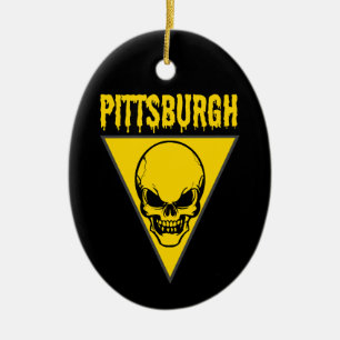 Pittsburgh Skull Ceramic Ornament