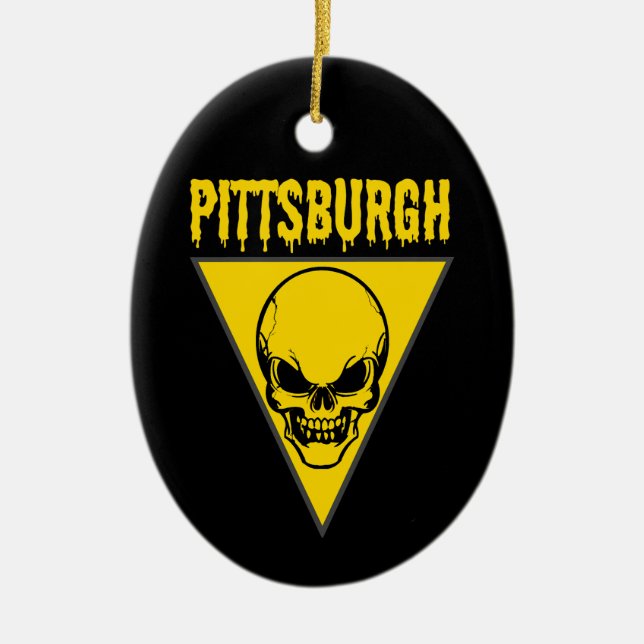 Pittsburgh Skull Ceramic Ornament (Front)