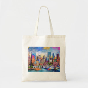 Pittsburgh Skyline Abstract Art Tote Bag