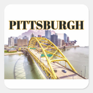 Pittsburgh skyline and Fort Pitt Bridge Square Sticker