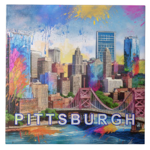 Pittsburgh Skyline Art Ceramic Tile