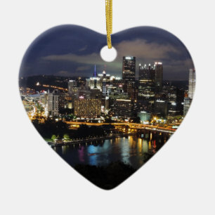 Pittsburgh Skyline at Dusk Ceramic Tree Decoration