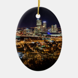Pittsburgh Skyline at Night Ceramic Ornament