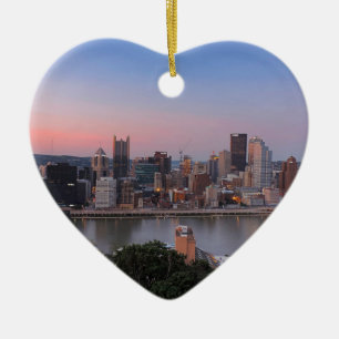 Pittsburgh Skyline at Sunset Ceramic Ornament