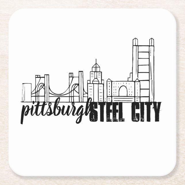 Pittsburgh Skyline Square Paper Coaster (Front)