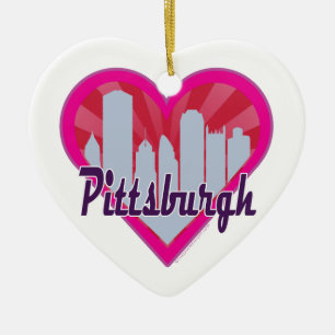 Pittsburgh Skyline Sunburst Heart Ceramic Tree Decoration