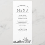 Pittsburgh Skyline | Wedding Event Dinner Menu<br><div class="desc">A set of personalised food menus for your next wedding-themed event in the beautiful city of Pittsburgh, Pennsylvania. It features a deco-styled illustration of the city skyline. Above this, are spots for your unique menu selection. On the reverse side is a soft nickel grey colour with a space for your...</div>