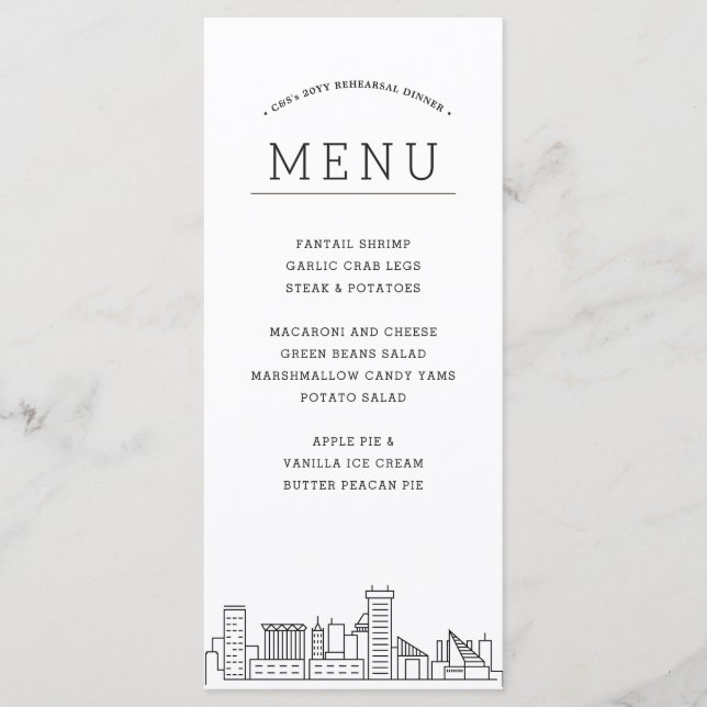 Pittsburgh Skyline | Wedding Event Dinner Menu (Front)