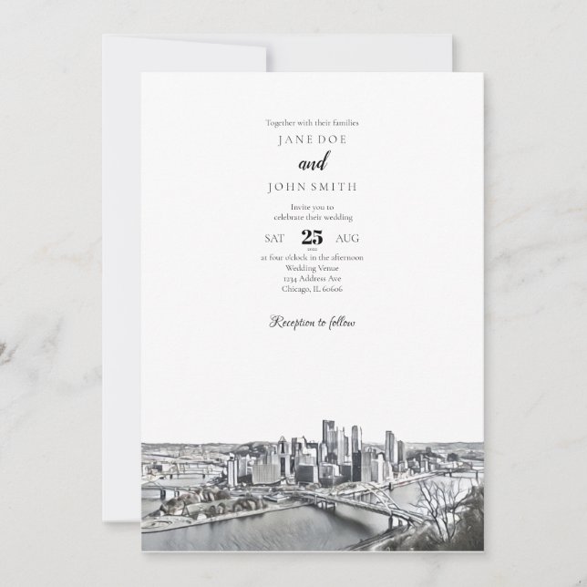 Pittsburgh Skyline Wedding Invitation (Front)
