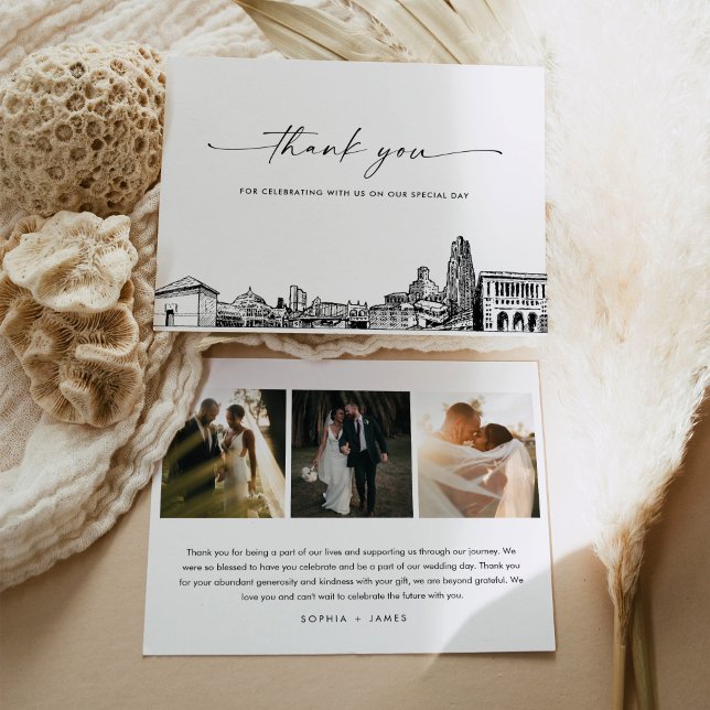 Pittsburgh Skyline Wedding Photo Thank You Card (Creator Uploaded)