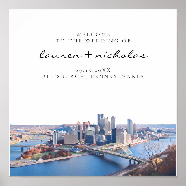 Pittsburgh Skyline Wedding Welcome Sign (Front)