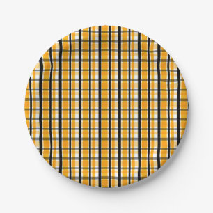Pittsburgh Sports Fan Yellow Gold Black Plaid Paper Plate