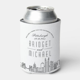 Pittsburgh Stylised Skyline Wedding Can Cooler