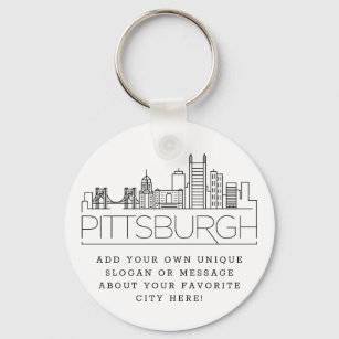 Pittsburgh Stylized Skyline   Custom Slogan Key Ring