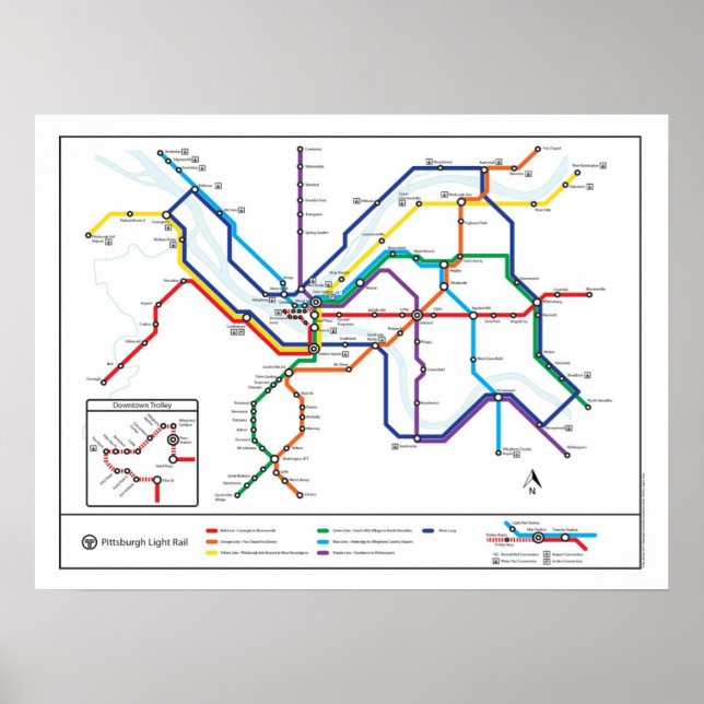 Pittsburgh Transit Map Poster (Front)
