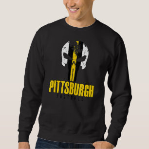 Pittsburgh Varsity Style Retro Football Skull Sweatshirt