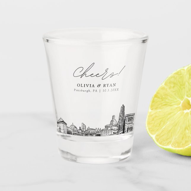 Pittsburgh Wedding Favour Personalised Cheers Shot Glass (Front)