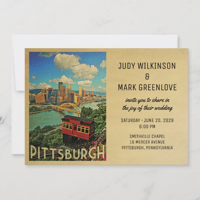 Pittsburgh Wedding Invitation Vintage Mid-Century (Front)