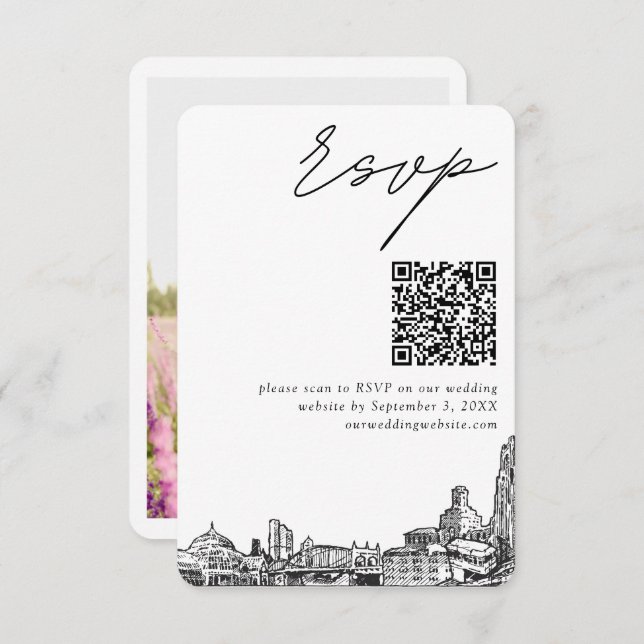 Pittsburgh Wedding Modern RSVP QR Code Small Enclosure Card (Front/Back)
