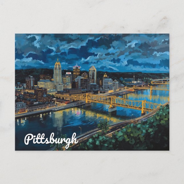 Pittsburgh Yellow Bridges City Art Postcard (Front)