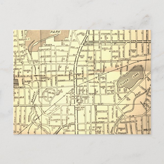 Pittsfield, MA Vintage Map Postcard (Front)