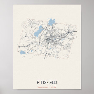 Pittsfield Massachusetts Street Map Poster