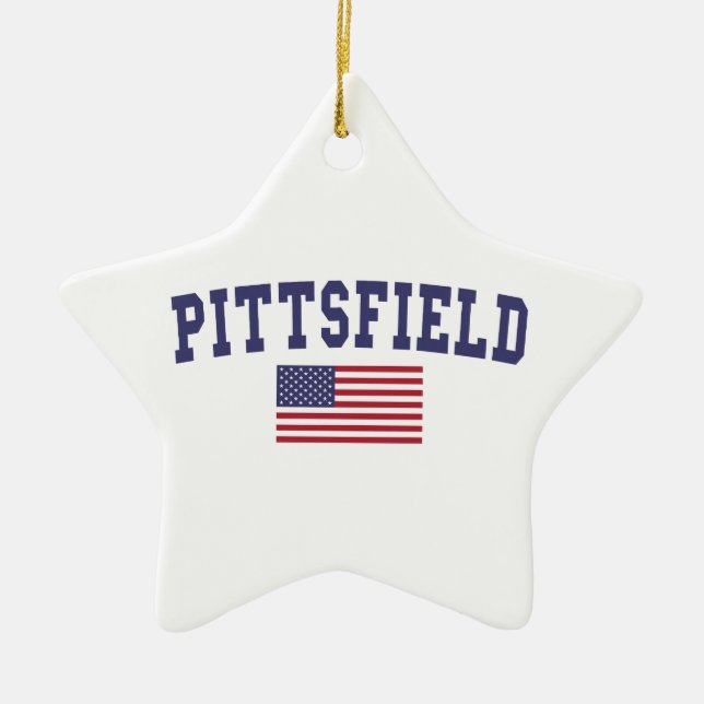 Pittsfield US Flag Ceramic Tree Decoration (Front)
