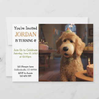 Pixar Style Goldendoodle Birthday Invitation