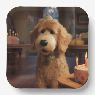 Pixar-Style Goldendoodle Paper Plates