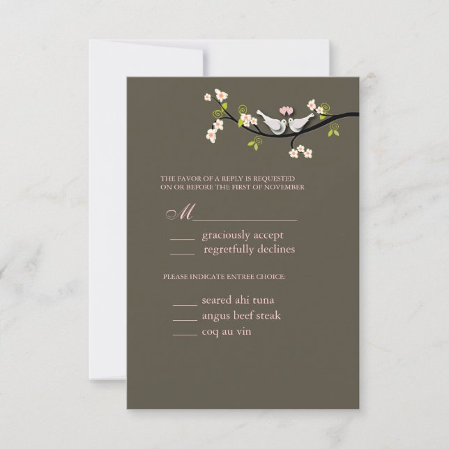 PixDezi rsvp, Doves on cherry blossoms branch RSVP Card (Front)