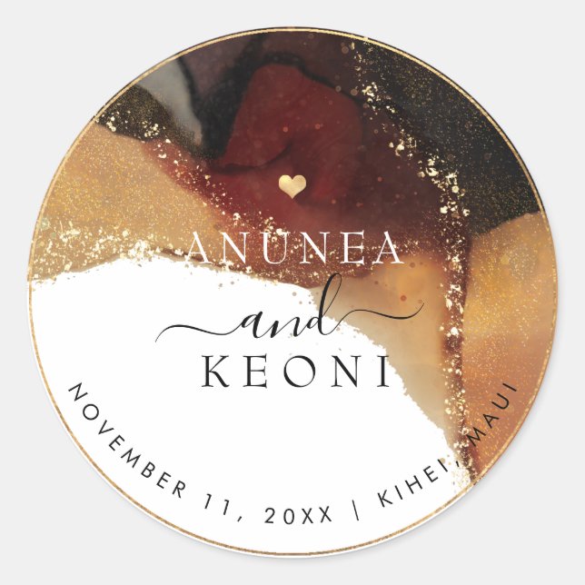 PixDezine Abstract Ink Alcohol Faux Gold  Classic Round Sticker (Front)