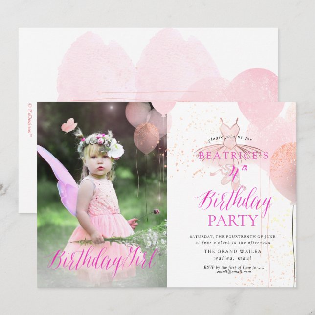 PixDezine ANY AGE, Ballerina Birthday Girl Invitation (Front/Back)