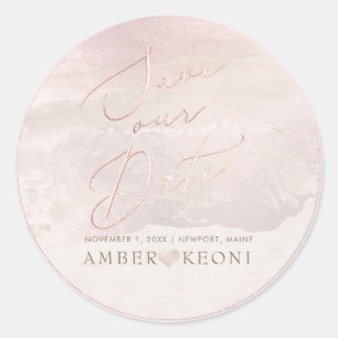 PixDezine Beach Iridescent Blush Save Our Date Classic Round Sticker