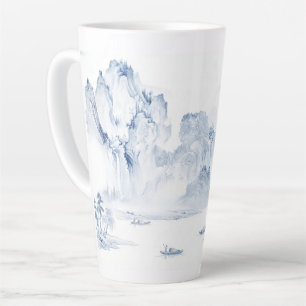PixDezine Blue Chinoiserie Valley Living Landscape Latte Mug