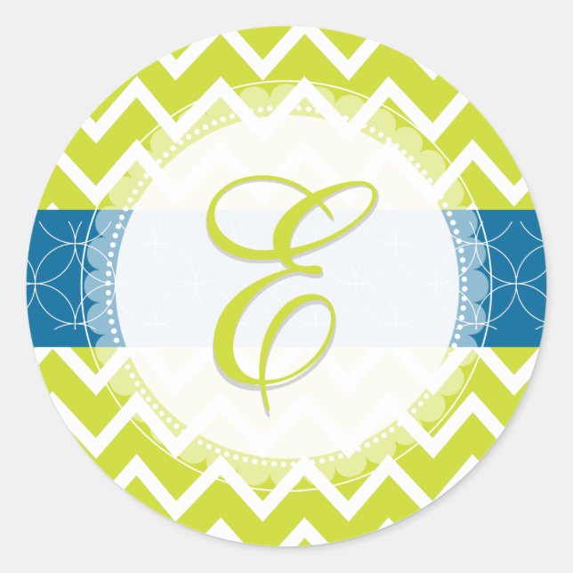 PixDezine chevron/lime/monogram/diy colours Classic Round Sticker (Front)