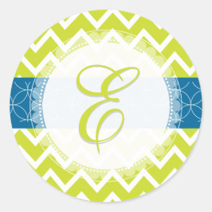 PixDezine chevron/lime/monogram/diy colours Classic Round Sticker