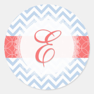PixDezine chevron/placid blue/monogram/diy colours Classic Round Sticker